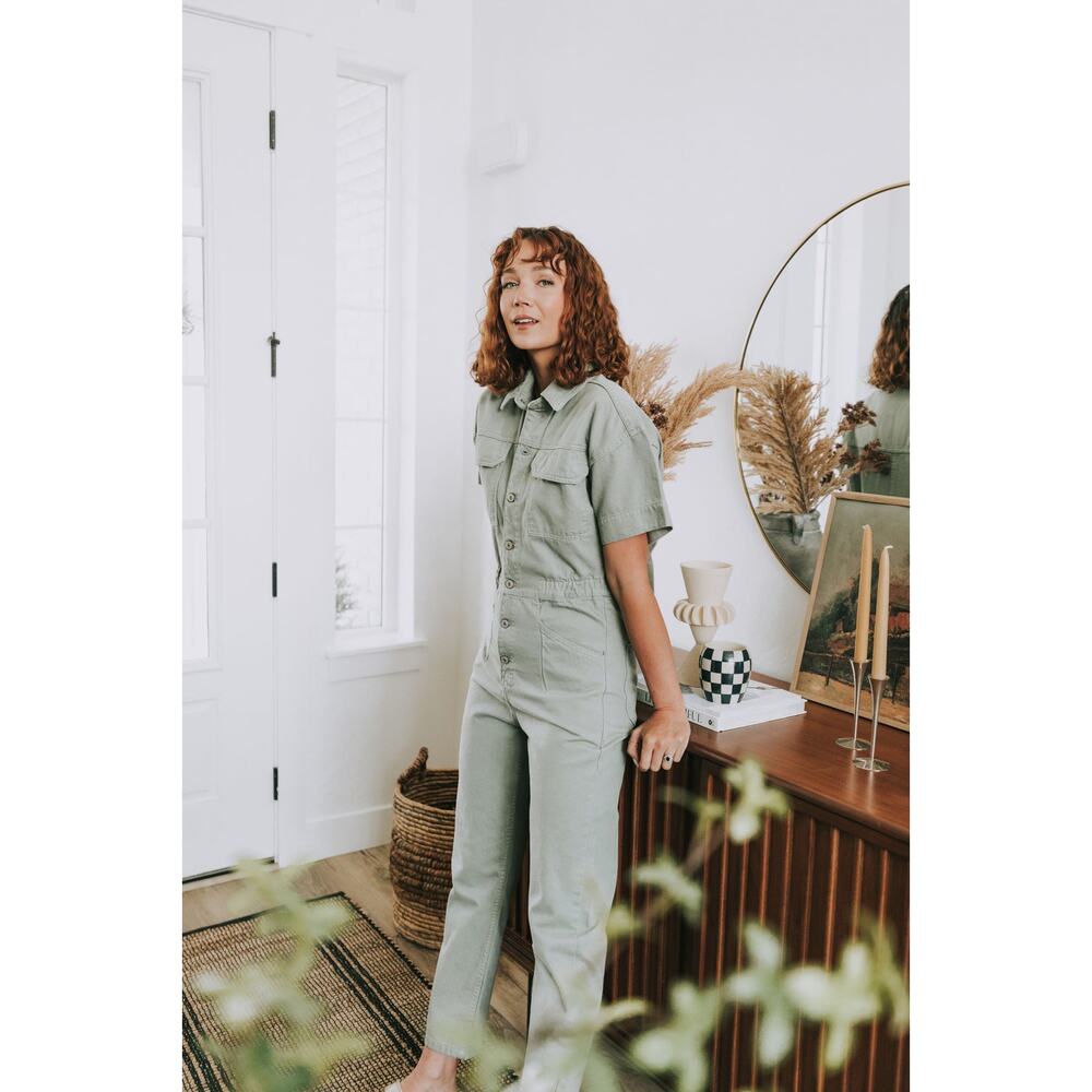 Free People Sage Green Utility Jumpsuit - Picture 2 of 9
